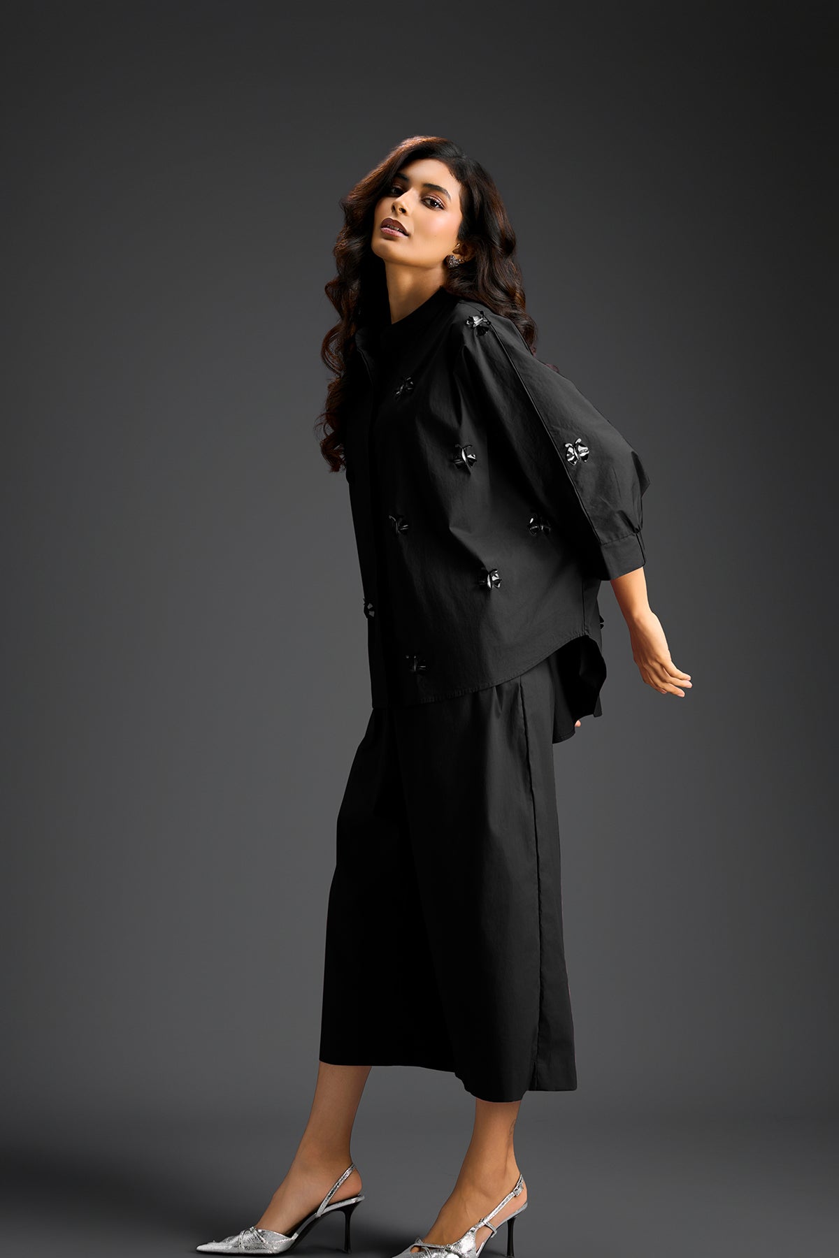 Deepika Arora Black Cotton Co-ord Set Indian designer wear online shopping melange singapore 