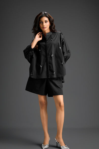 Deepika Arora Black Cotton Shorts Co-ord Set ndian designer wear online shopping melange singapore 