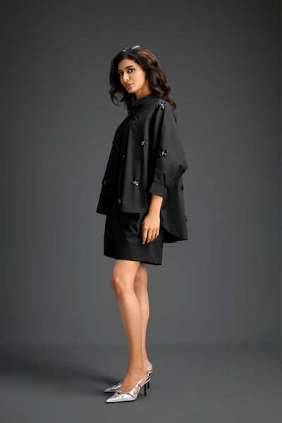 Deepika Arora Black Cotton Shorts Co-ord Set ndian designer wear online shopping melange singapore 