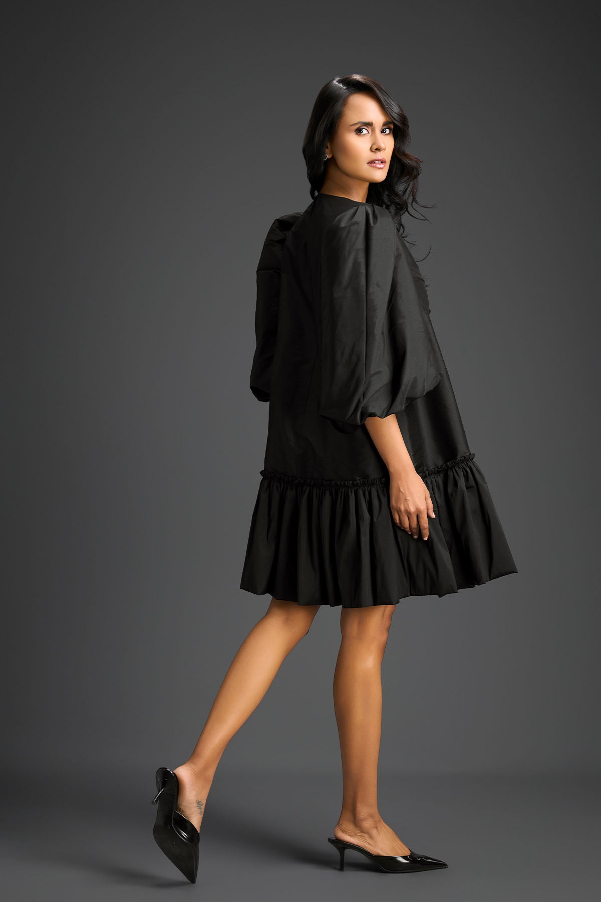 Deepika Arora Black Dress With Puffed Sleeves Indian designer wear online shopping melange singapore 