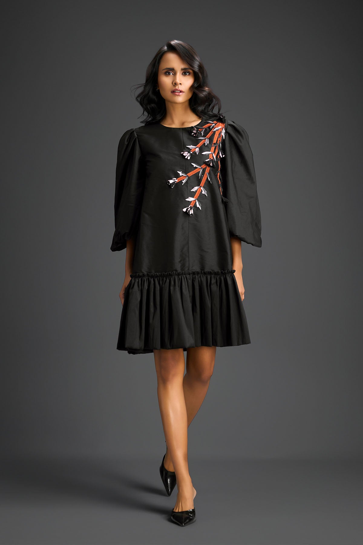 Deepika Arora Black Dress With Puffed Sleeves Indian designer wear online shopping melange singapore 
