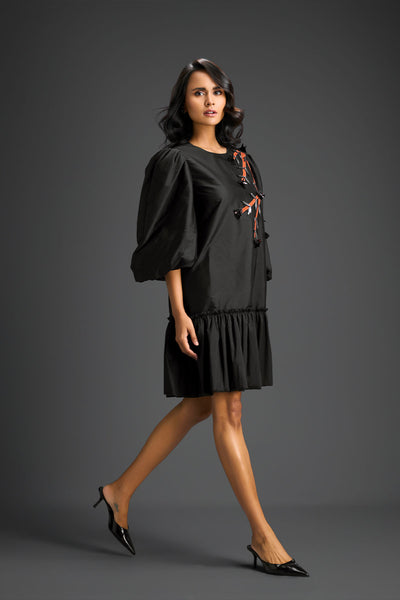 Deepika Arora Black Dress With Puffed Sleeves Indian designer wear online shopping melange singapore 