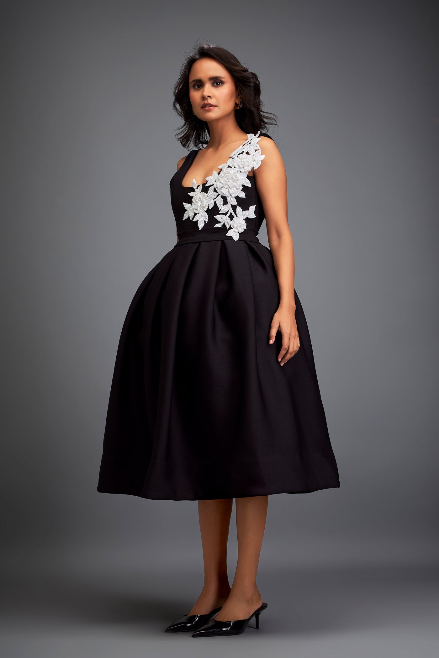 Deepika Arora Black Dress With White Embroidered Swaroski Indian designer wear online shopping melange singapore