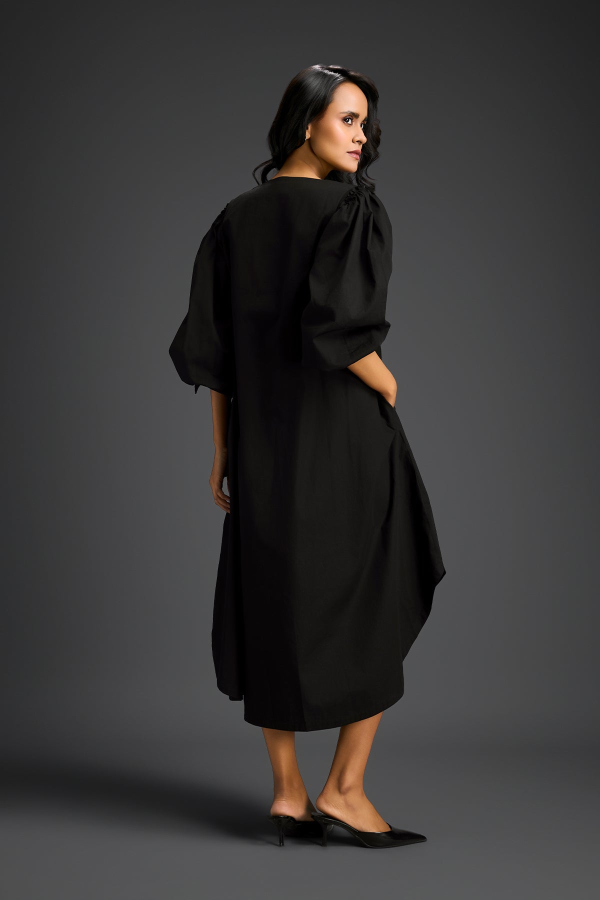 Deepika Arora Black High-low V-neck Dress Indian designer wear online shopping melange singapore 