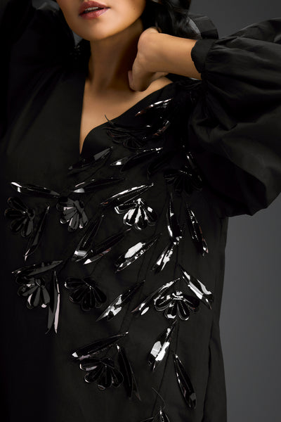 Deepika Arora Black High-low V-neck Dress Indian designer wear online shopping melange singapore 