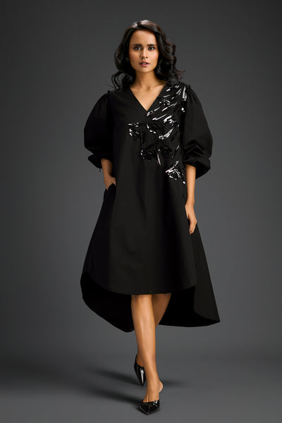 Deepika Arora Black High-low V-neck Dress Indian designer wear online shopping melange singapore 