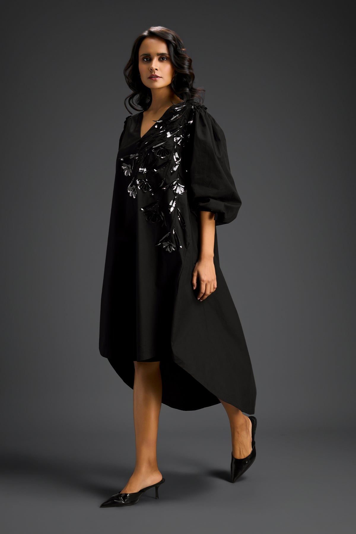 Deepika Arora Black High-low V-neck Dress Indian designer wear online shopping melange singapore 