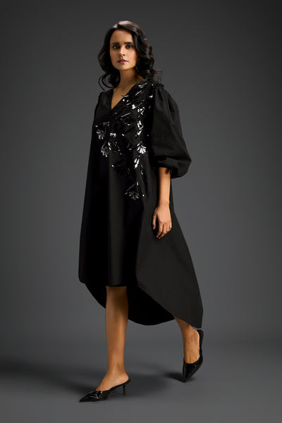 Deepika Arora Black High-low V-neck Dress Indian designer wear online shopping melange singapore 