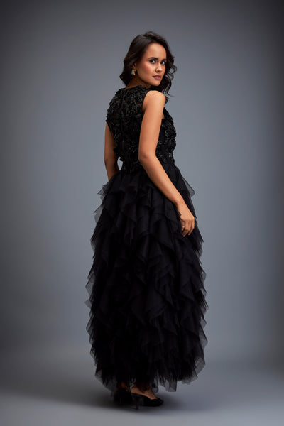 Deepika Arora Black High Neckline Gown indian designer wear online shopping melange singapore