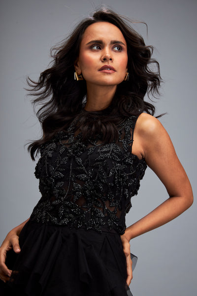 Deepika Arora Black High Neckline Gown indian designer wear online shopping melange singapore