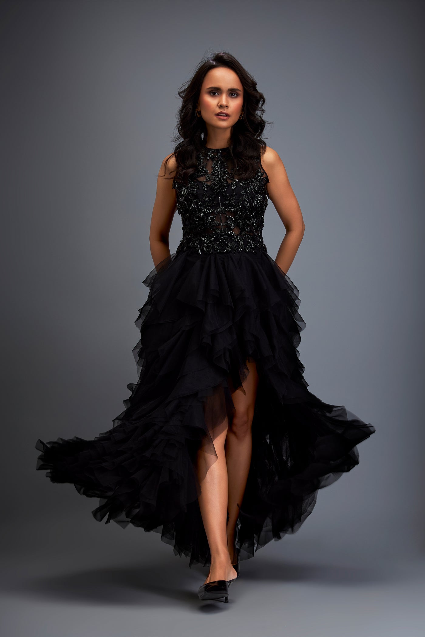 Deepika Arora Black High Neckline Gown indian designer wear online shopping melange singapore