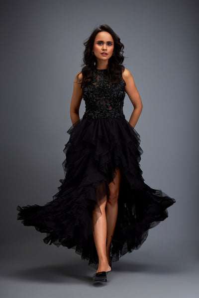 Deepika Arora Black High Neckline Gown indian designer wear online shopping melange singapore