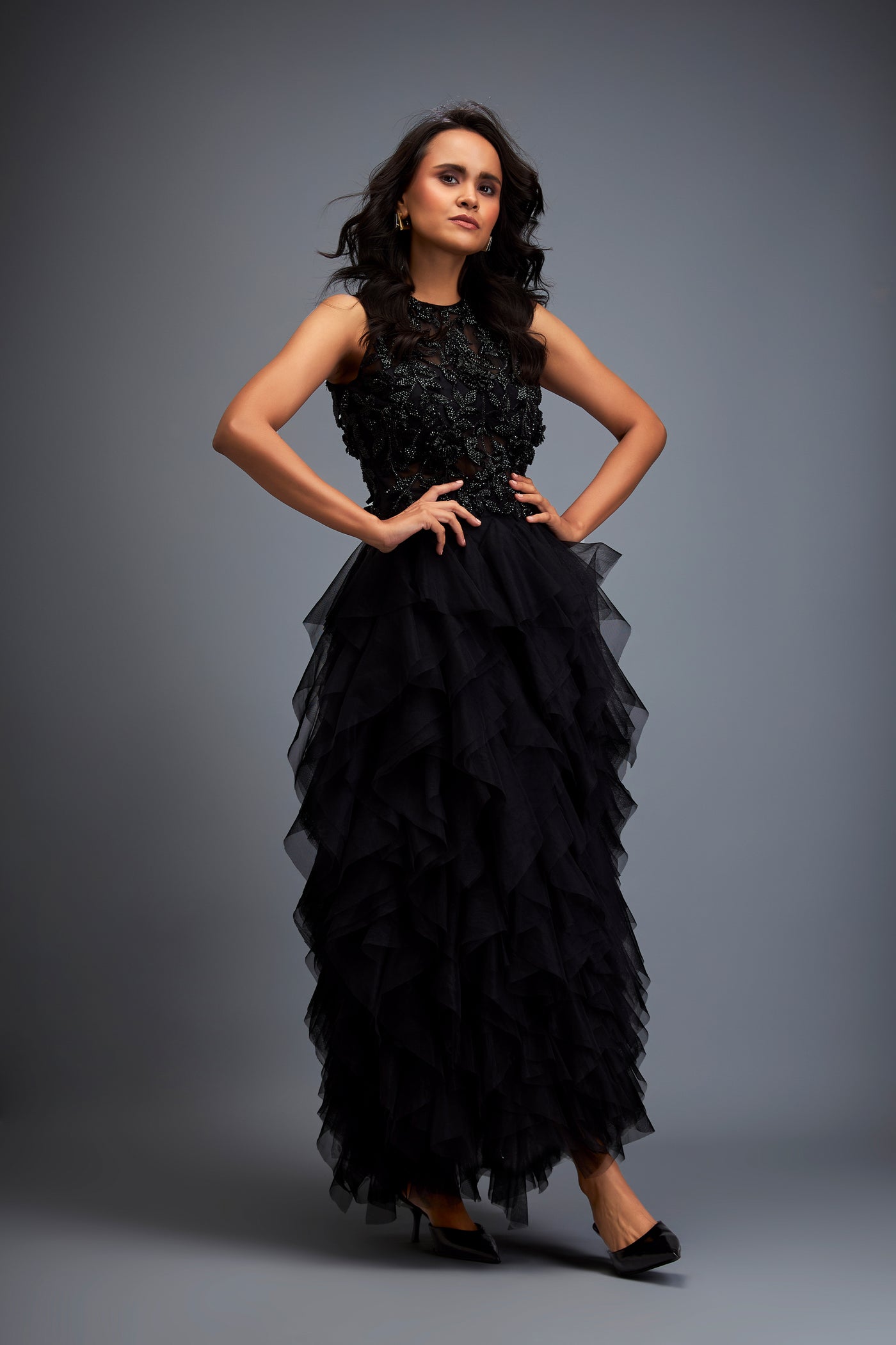 Deepika Arora Black High Neckline Gown indian designer wear online shopping melange singapore
