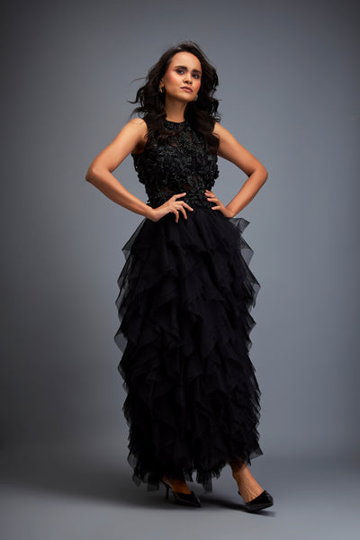 Deepika Arora Black High Neckline Gown indian designer wear online shopping melange singapore