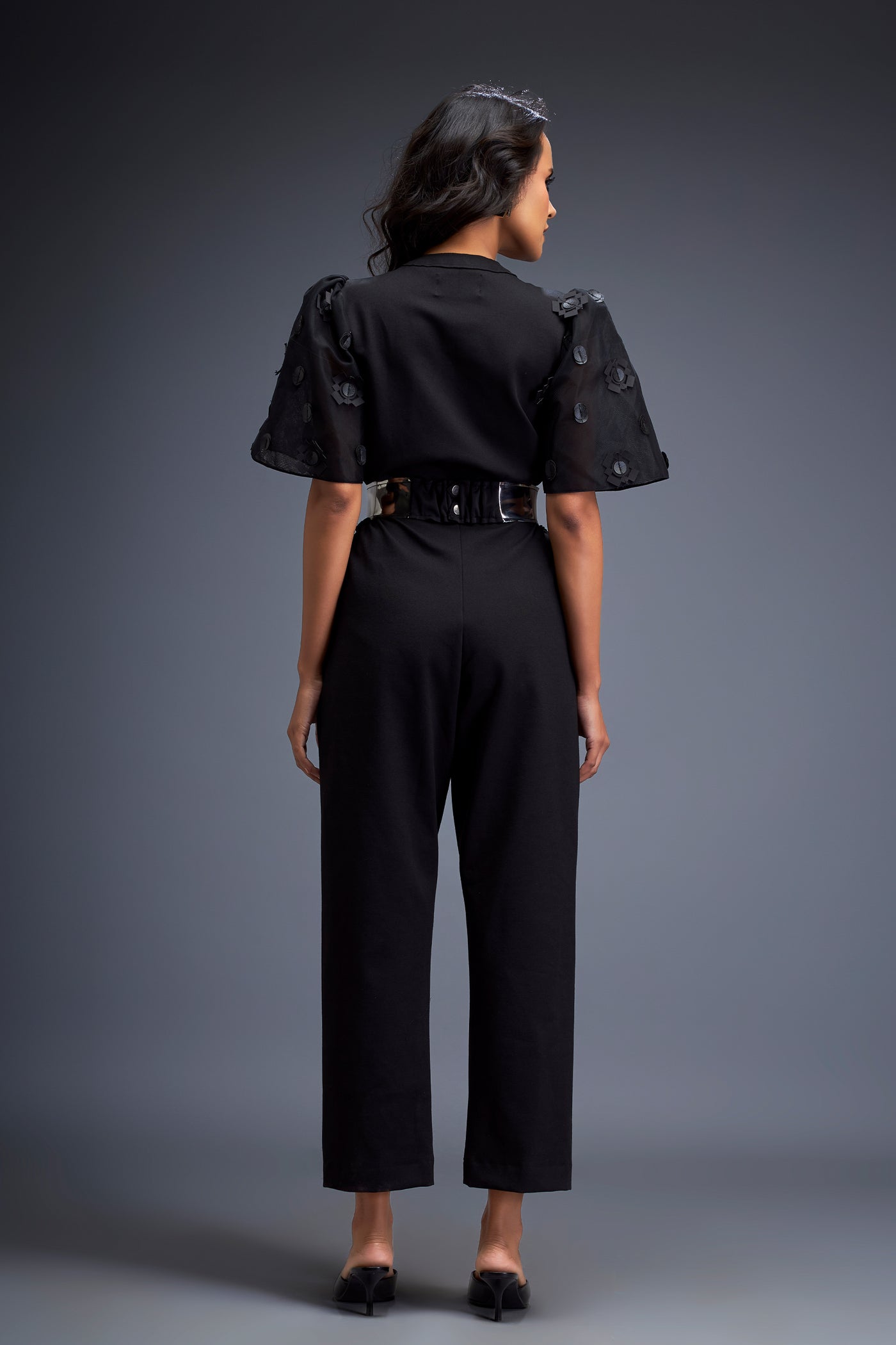 Deepika Arora Black Jumpsuit With Puffed Sleeves indian designer wear online shopping melange singapore 