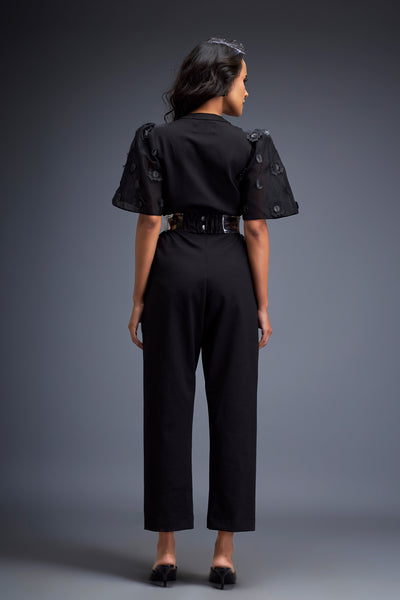 Deepika Arora Black Jumpsuit With Puffed Sleeves indian designer wear online shopping melange singapore 
