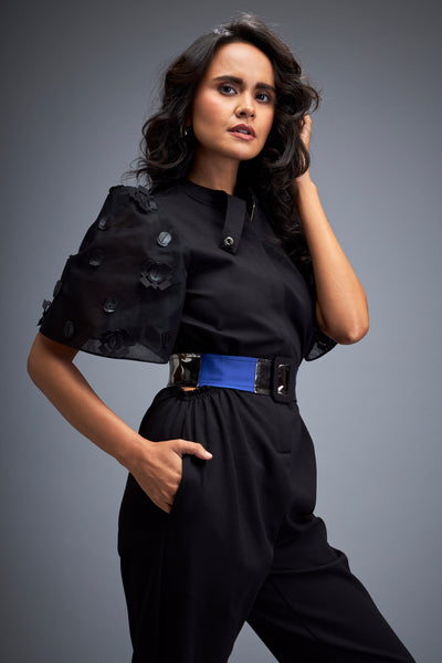 Deepika Arora Black Jumpsuit With Puffed Sleeves indian designer wear online shopping melange singapore 