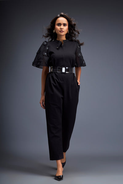 Deepika Arora Black Jumpsuit With Puffed Sleeves indian designer wear online shopping melange singapore 