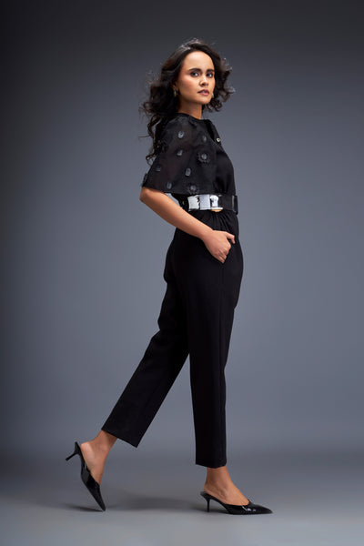 Deepika Arora Black Jumpsuit With Puffed Sleeves indian designer wear online shopping melange singapore 
