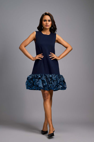 Deepika Arora Black Mini Dress With Ruffled Shimmer Hemline indian designer wear online shopping melange singapore 