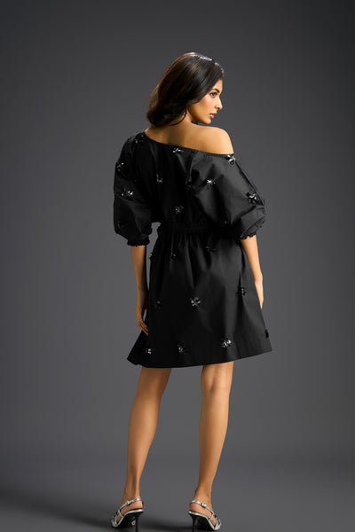 Deepika Arora Black Off-shoulder Cotton Dress Indian designer wear online shopping melange singapore 
