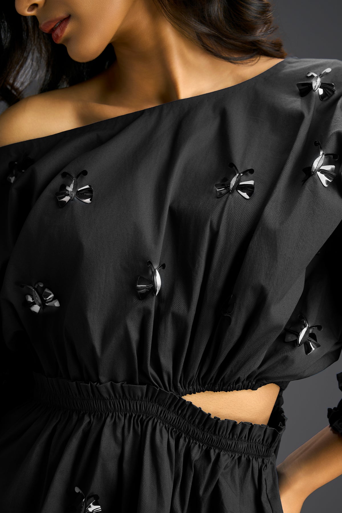 Deepika Arora Black Off-shoulder Cotton Dress Indian designer wear online shopping melange singapore 
