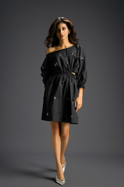 Deepika Arora Black Off-shoulder Cotton Dress Indian designer wear online shopping melange singapore 
