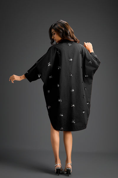 Deepika Arora Black Oversized Cotton Shirt Dress Indian designer wear online shopping melange singapore 