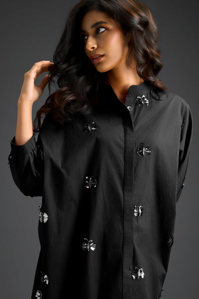 Deepika Arora Black Oversized Cotton Shirt Dress Indian designer wear online shopping melange singapore 