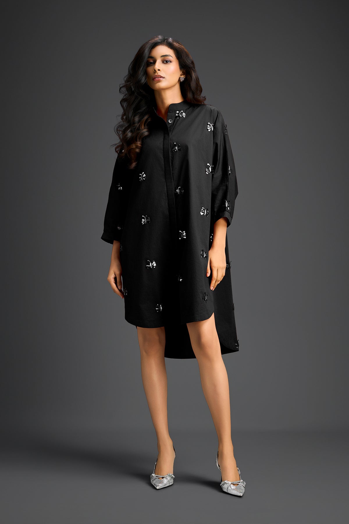 Deepika Arora Black Oversized Cotton Shirt Dress Indian designer wear online shopping melange singapore 