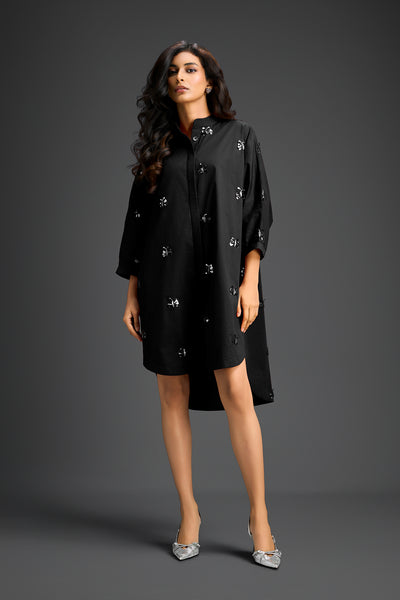 Deepika Arora Black Oversized Cotton Shirt Dress Indian designer wear online shopping melange singapore 