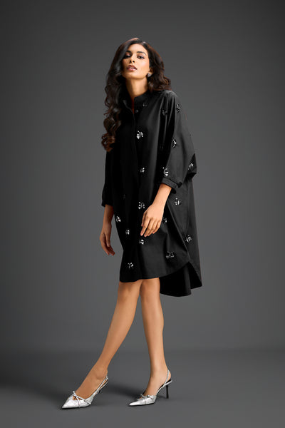 Deepika Arora Black Oversized Cotton Shirt Dress Indian designer wear online shopping melange singapore 
