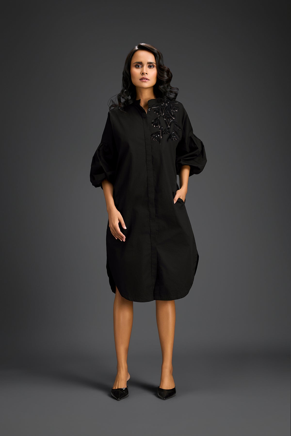 Deepika Arora Black Shirt Dress Indian designer wear online shopping melange singapore 