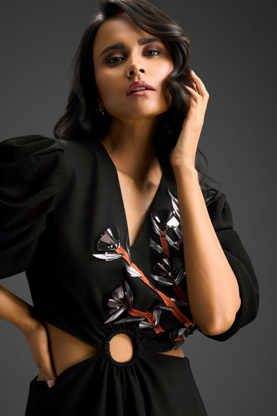 Deepika Arora Black V-neck Dress Indian designer wear online shopping melange singapore 