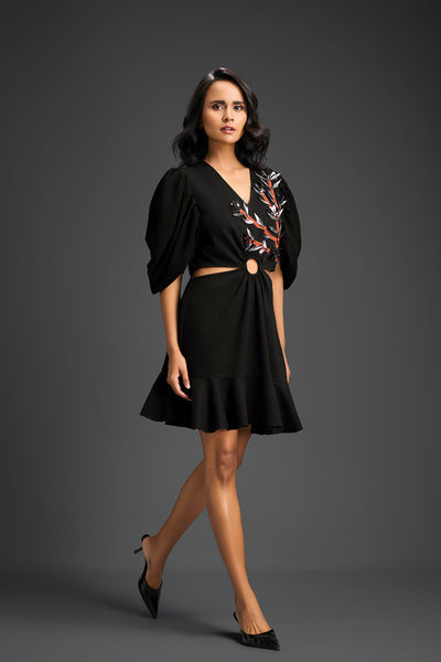 Deepika Arora Black V-neck Dress Indian designer wear online shopping melange singapore 