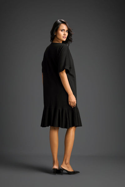 Deepika Arora Black V-neck Dress With Short Sleeves Indian designer wear online shopping melange singapore 