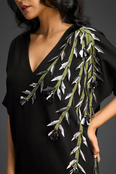 Deepika Arora Black V-neck Dress With Short Sleeves Indian designer wear online shopping melange singapore 