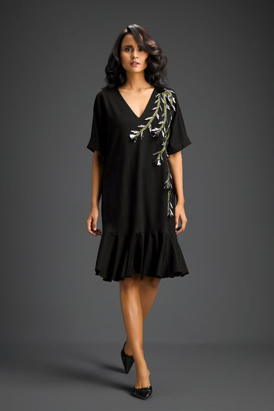 Deepika Arora Black V-neck Dress With Short Sleeves Indian designer wear online shopping melange singapore 
