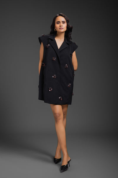Deepika Arora Blazer Dress With Neon Embroidery Detail indian designer wear online shopping melange singapore