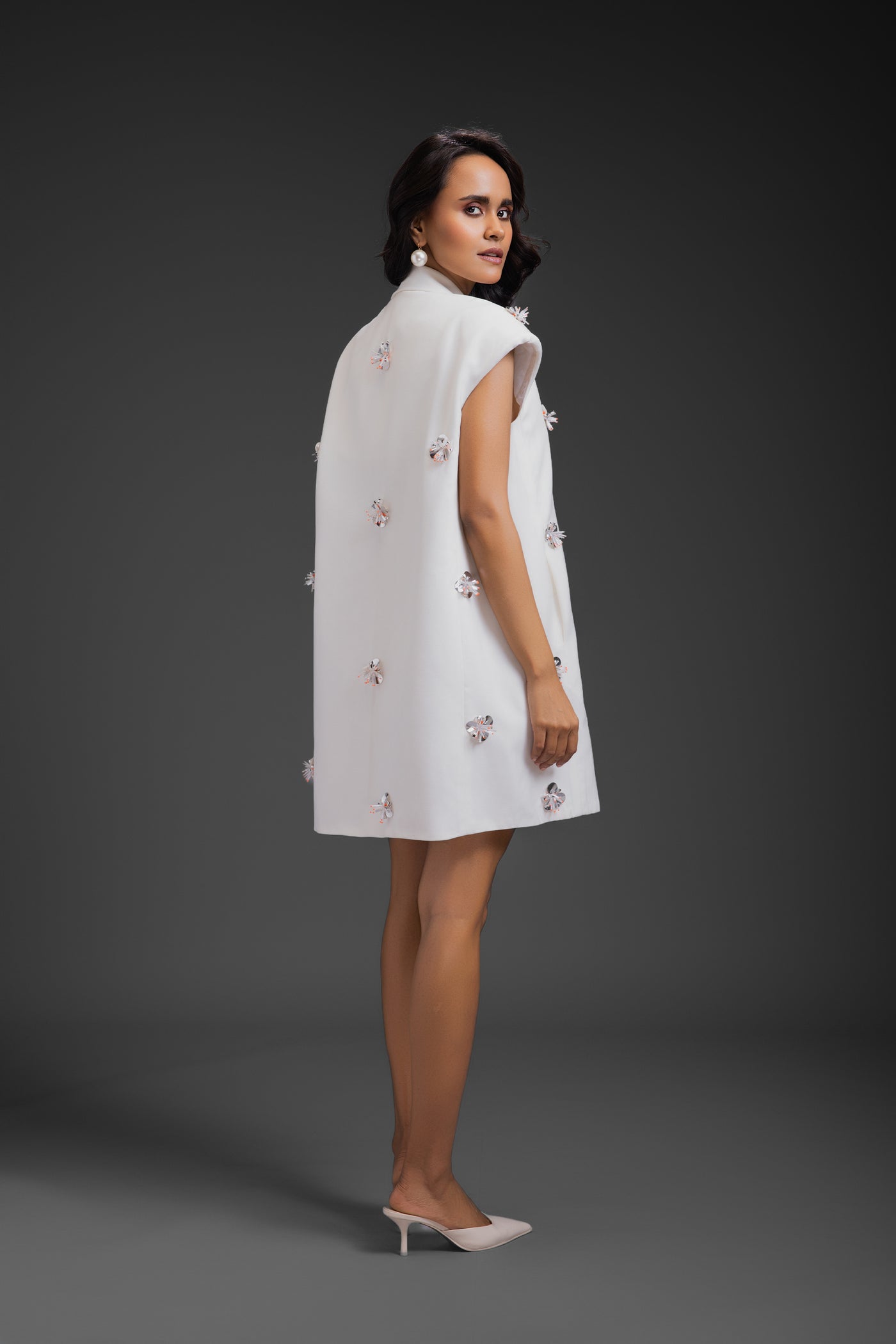 Deepika Arora Blazer Dress With Neon Embroidery Detail White indian designer wear online shopping melange singapore