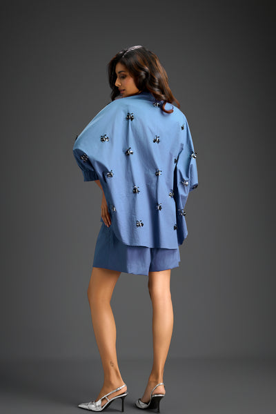 Deepika Arora Blue Cotton Shorts Co-ord Set ndian designer wear online shopping melange singapore 