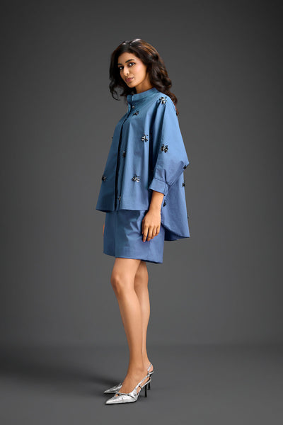 Deepika Arora Blue Cotton Shorts Co-ord Set ndian designer wear online shopping melange singapore 