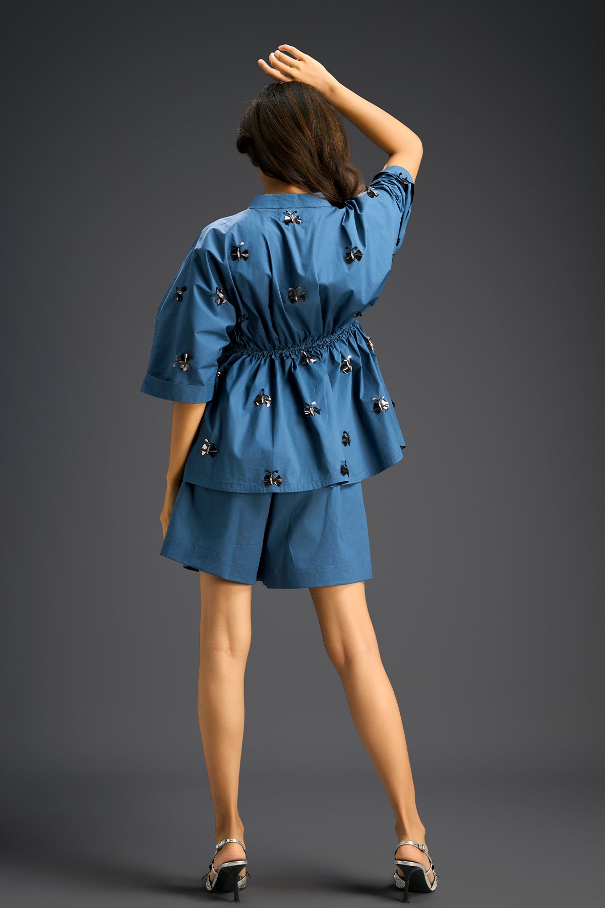 Deepika Arora Blue Shorts Co-ord Set With A Drawstring-waist Shirt indian designer wear online shopping melange singapore 