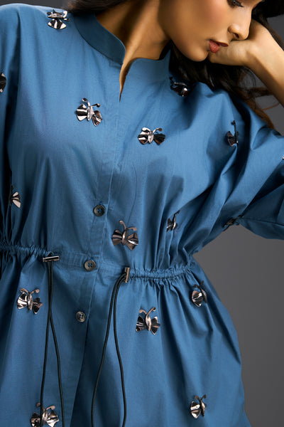 Deepika Arora Blue Shorts Co-ord Set With A Drawstring-waist Shirt indian designer wear online shopping melange singapore 