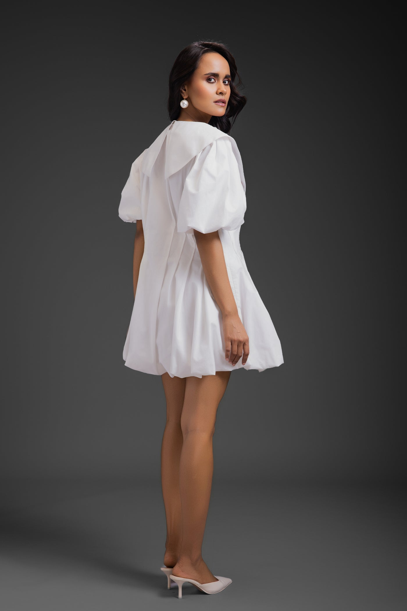 Deepika Arora Bubble Dress With Sailor Collar Detailing White indian designer wear online shopping melange singapore