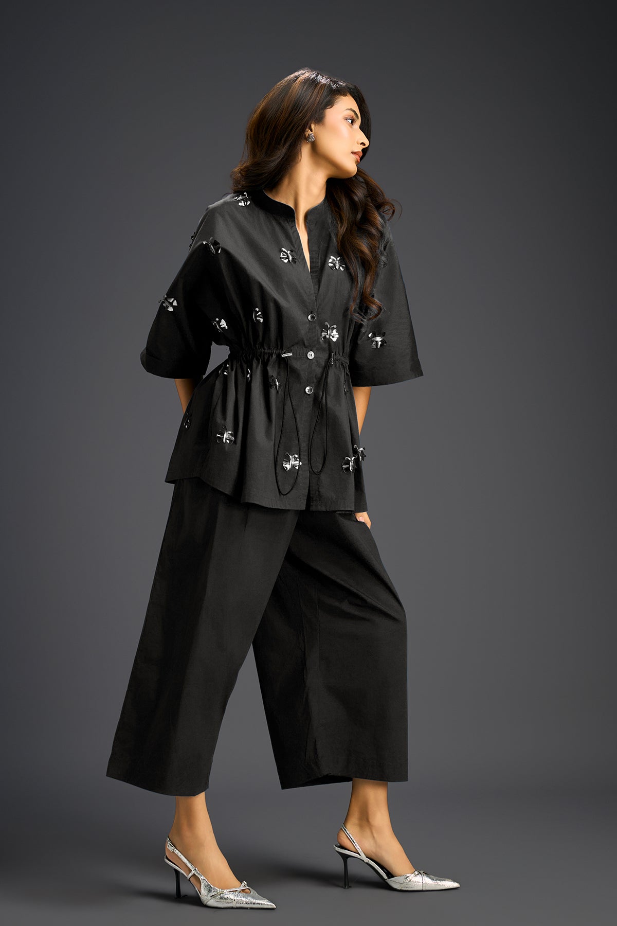Deepika Arora Co-ord Set With A Drawstring-waist Shirt ndian designer wear online shopping melange singapore 