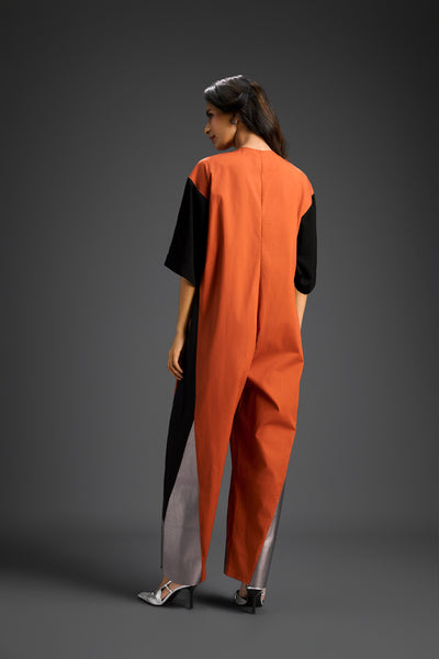 Deepika Arora Colorblock Jumpsuit Rust Indian designer wear online shopping melange singapore 