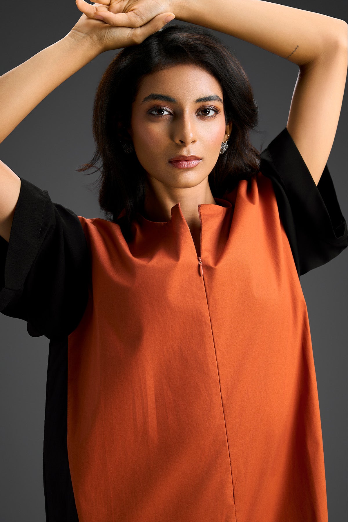 Deepika Arora Colorblock Jumpsuit Rust Indian designer wear online shopping melange singapore 