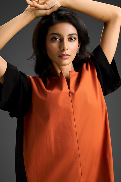 Deepika Arora Colorblock Jumpsuit Rust Indian designer wear online shopping melange singapore 