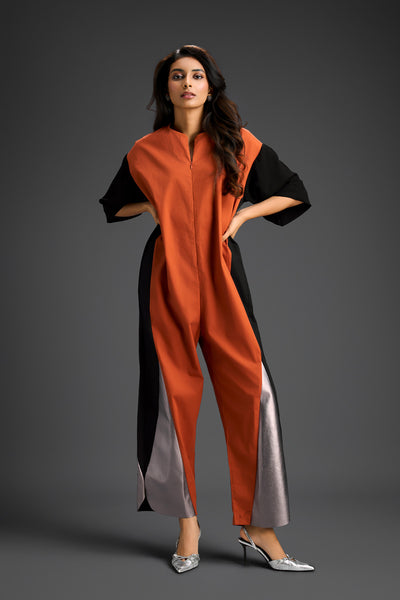 Deepika Arora Colorblock Jumpsuit Rust Indian designer wear online shopping melange singapore 